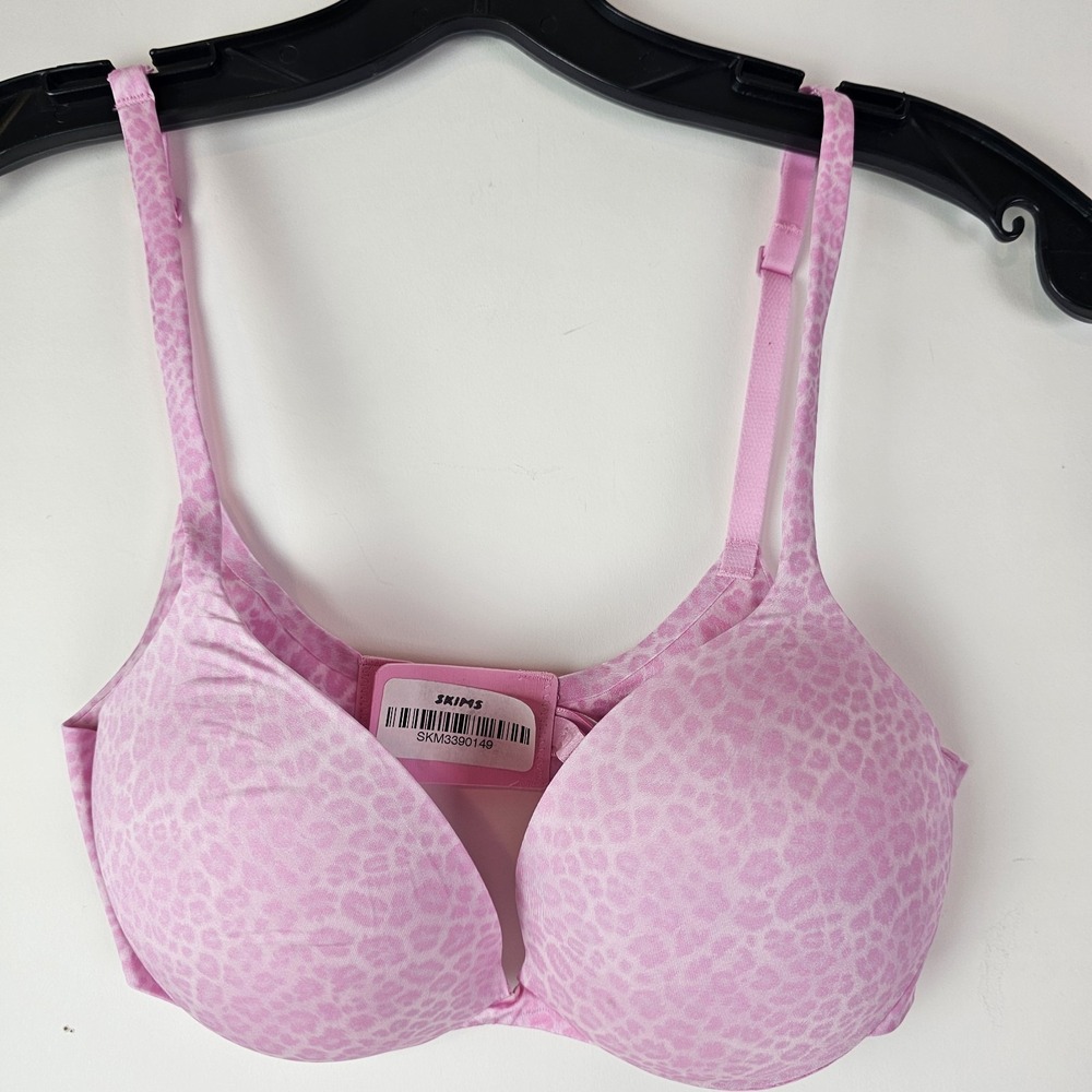 Skims NWT 32C Bubblegum Pink Leopard Print Ultimate Push Up Plunge Bra